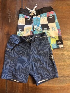 Volcom and Quiksilver Toddler Navy Blue Wave-Pattern Board Shorts
